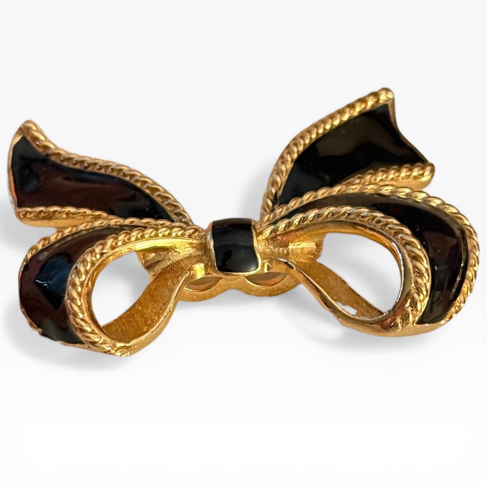 K.J.L. for Avon Vintage Black Enamel Gold Tone Bow bolo Kenneth Jay Lane - Picture 4 of 8